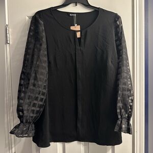 BloomChic Black Blouse with Sheer Sleeves